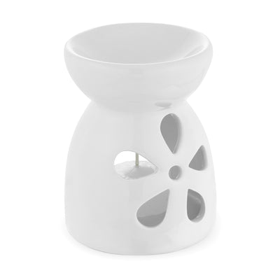 Difusor & Aromatizador De Vela Tipo Rechaud Para Óleo Essêncial - Cerâmica Branca - Flor